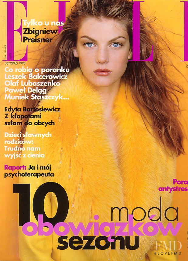 Angela Lindvall featured on the Elle Poland cover from November 1998