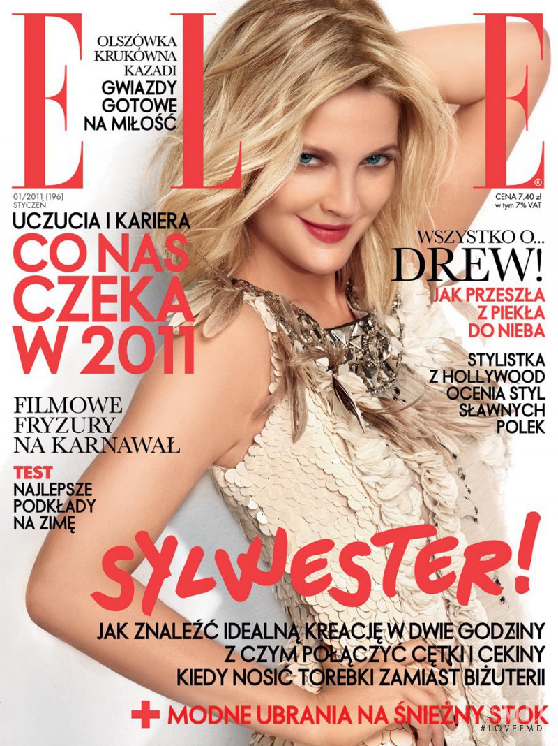 Drew Barrymore featured on the Elle Poland cover from January 2011