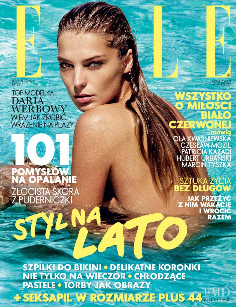 Daria Werbowy featured on the Elle Poland cover from July 2011