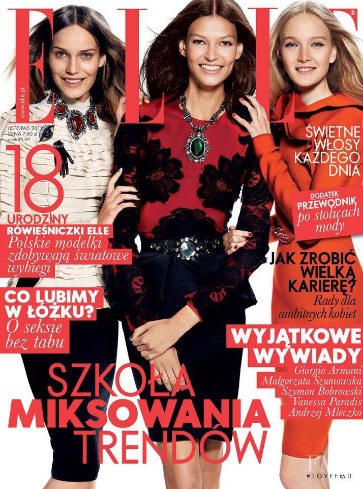 Emilia Nawarecka, Karolina Waz, Maja Salamon featured on the Elle Poland cover from November 2012