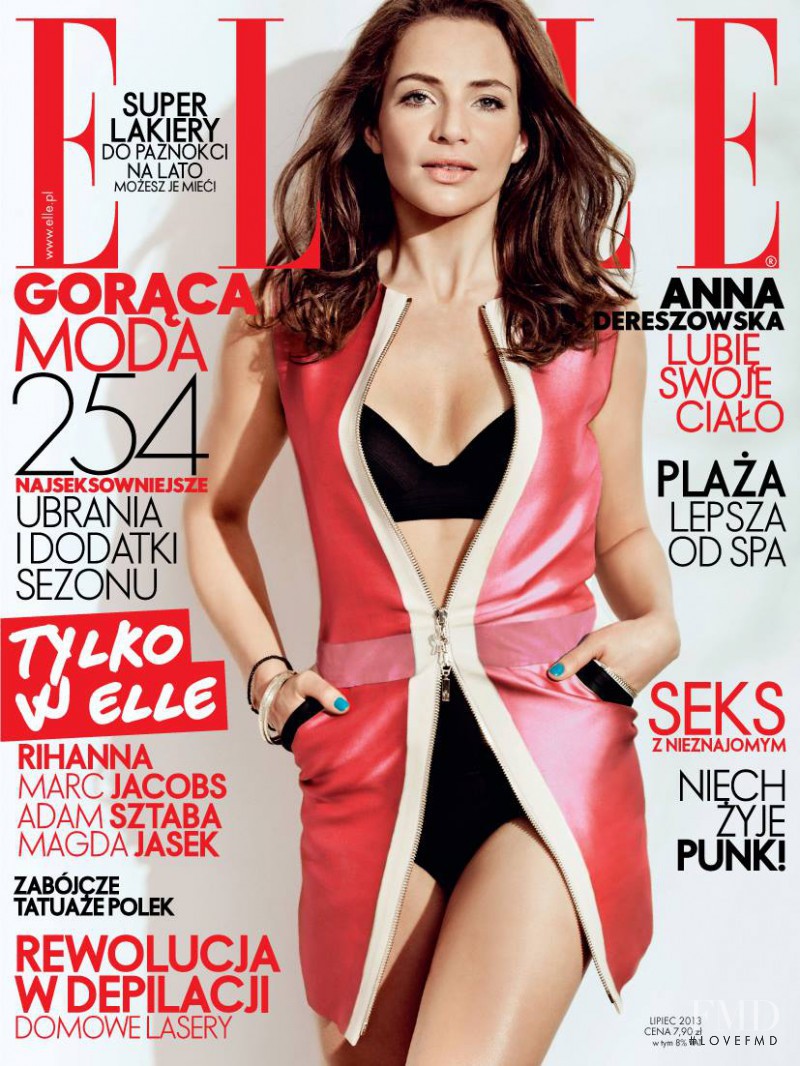 Anna Dereszowska featured on the Elle Poland cover from July 2013