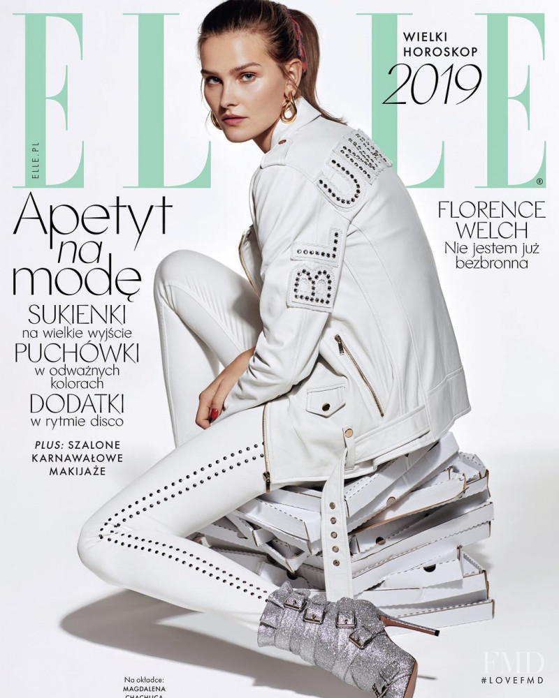 Magdalena Chachlica featured on the Elle Poland cover from January 2019