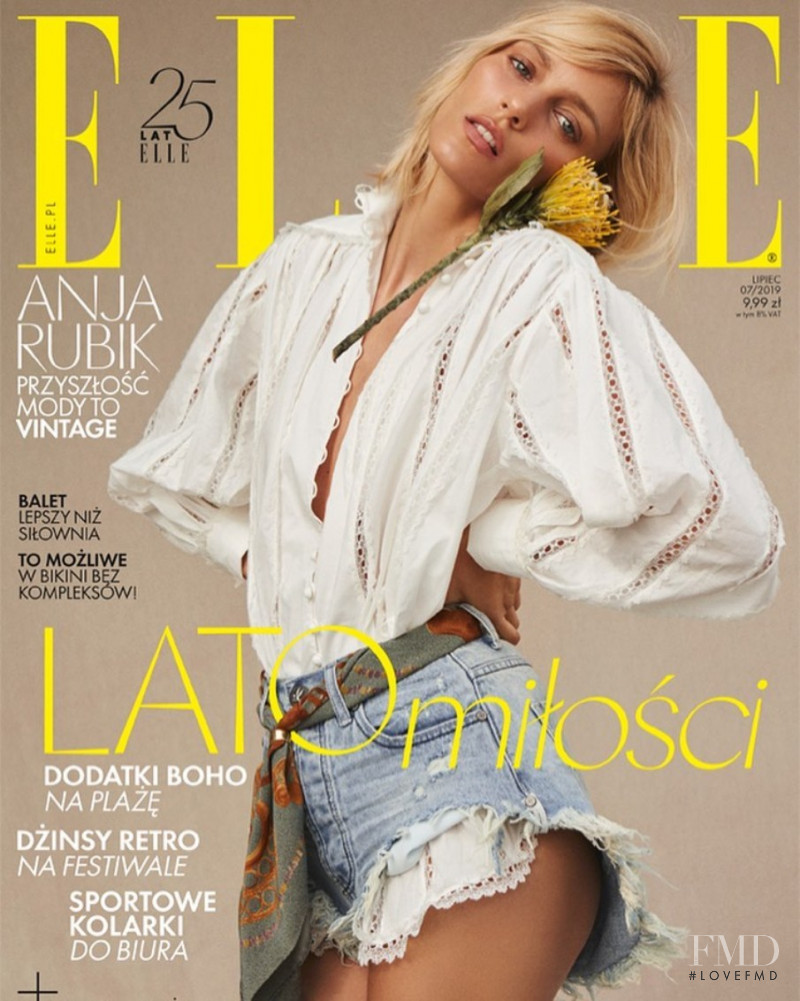 Anja Rubik featured on the Elle Poland cover from July 2019