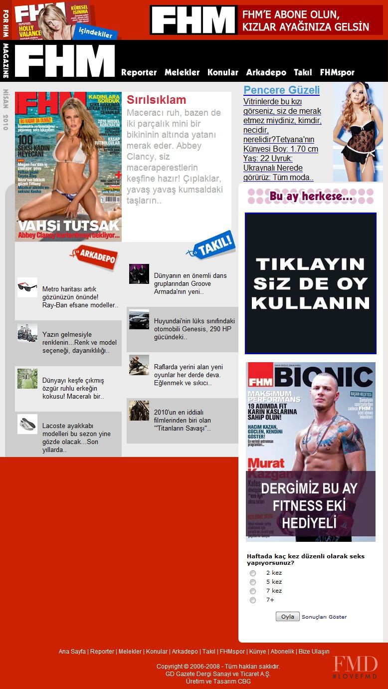  featured on the FHM.com.tr screen from April 2010