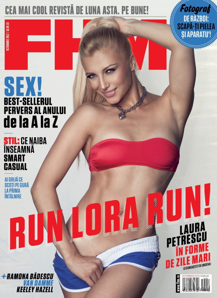 Laura Petrescu featured on the FHM Romania cover from October 2012