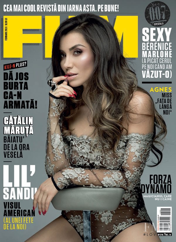 Lili Sandu featured on the FHM Romania cover from February 2013