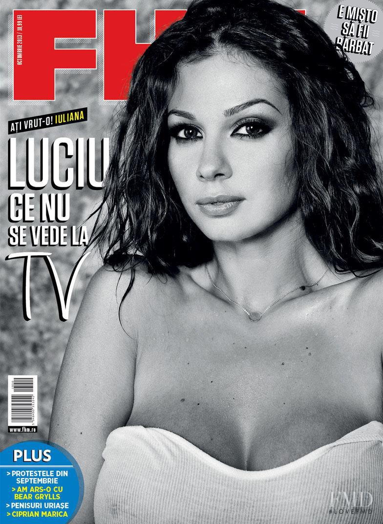 Iuliana Luciu featured on the FHM Romania cover from October 2013