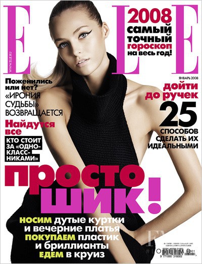 Valentina Zelyaeva featured on the Elle Russia cover from January 2008