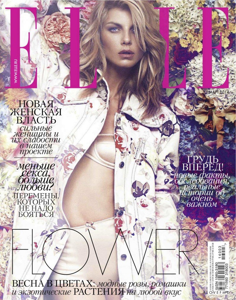 Angela Lindvall featured on the Elle Russia cover from March 2014