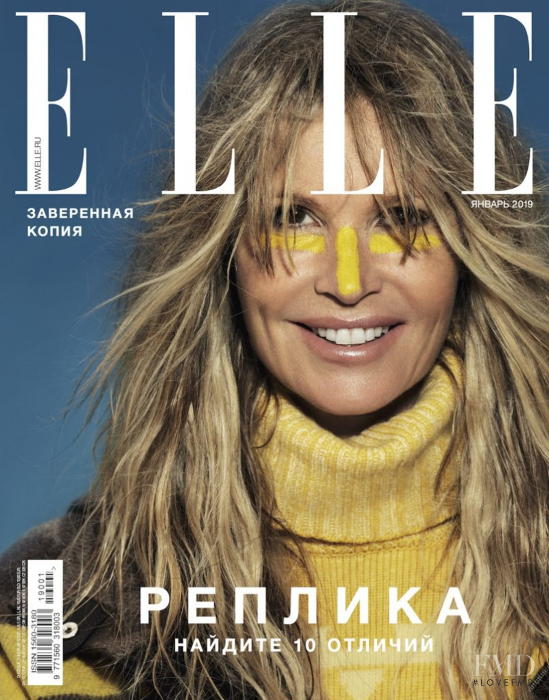 Elle Macpherson featured on the Elle Russia cover from January 2019