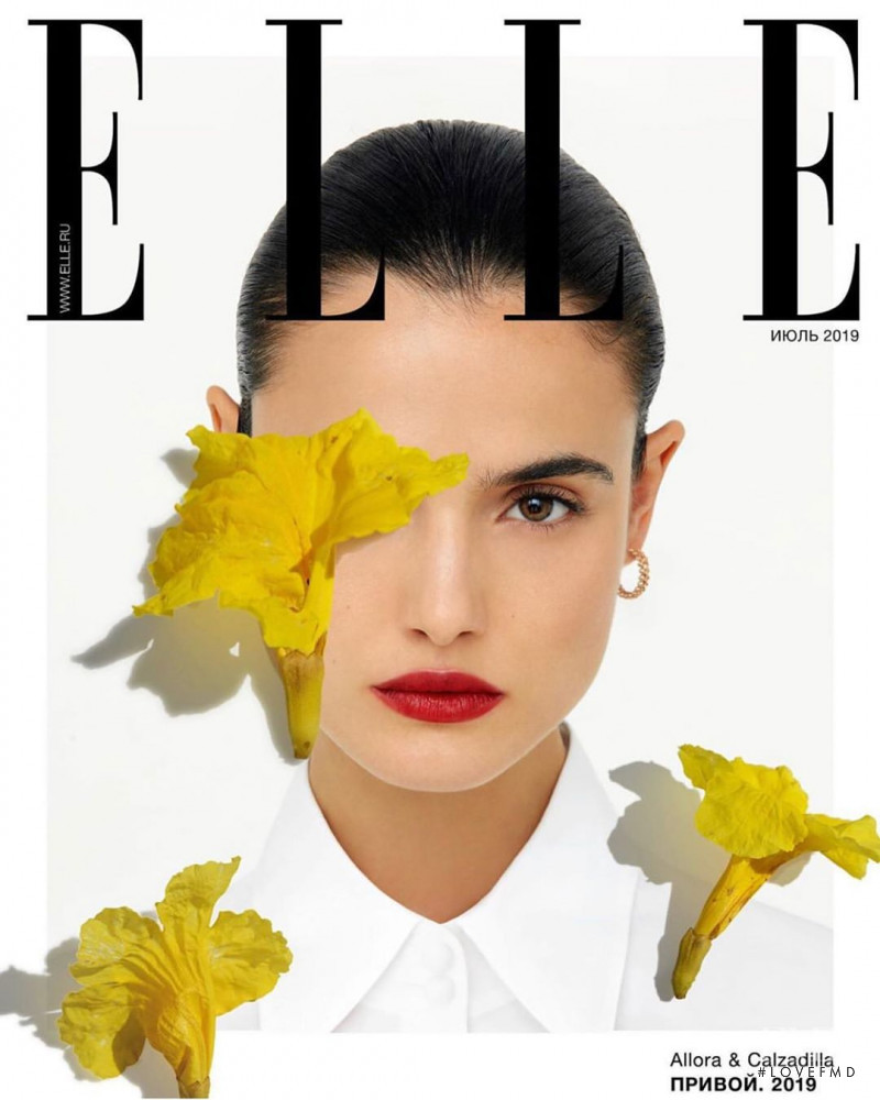 Blanca Padilla featured on the Elle Russia cover from July 2019