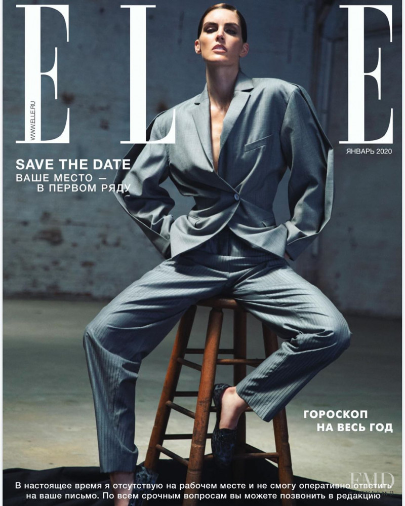 Hilary Rhoda featured on the Elle Russia cover from January 2020
