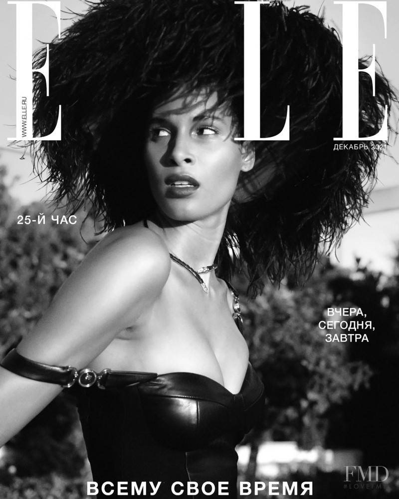 Cindy Bruna featured on the Elle Russia cover from December 2021