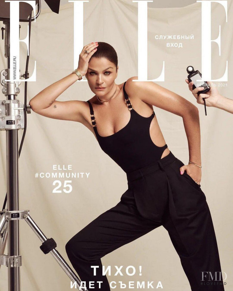Helena Christensen featured on the Elle Russia cover from February 2021