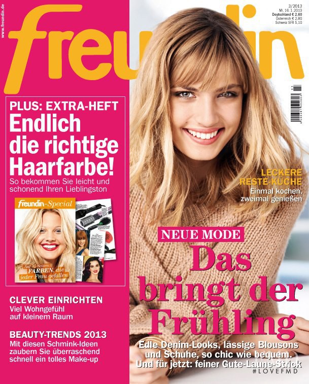 Sandra Malek featured on the freundin cover from January 2013