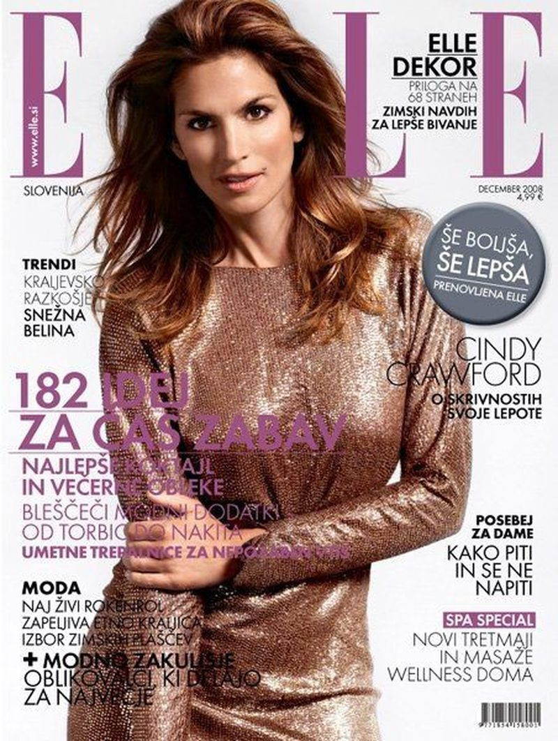 Cindy Crawford featured on the Elle Slovenia cover from December 2008