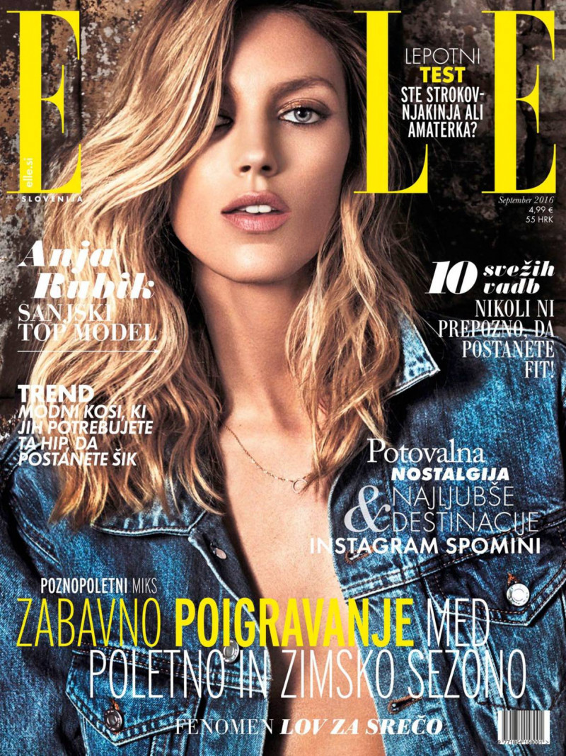 Anja Rubik featured on the Elle Slovenia cover from September 2016