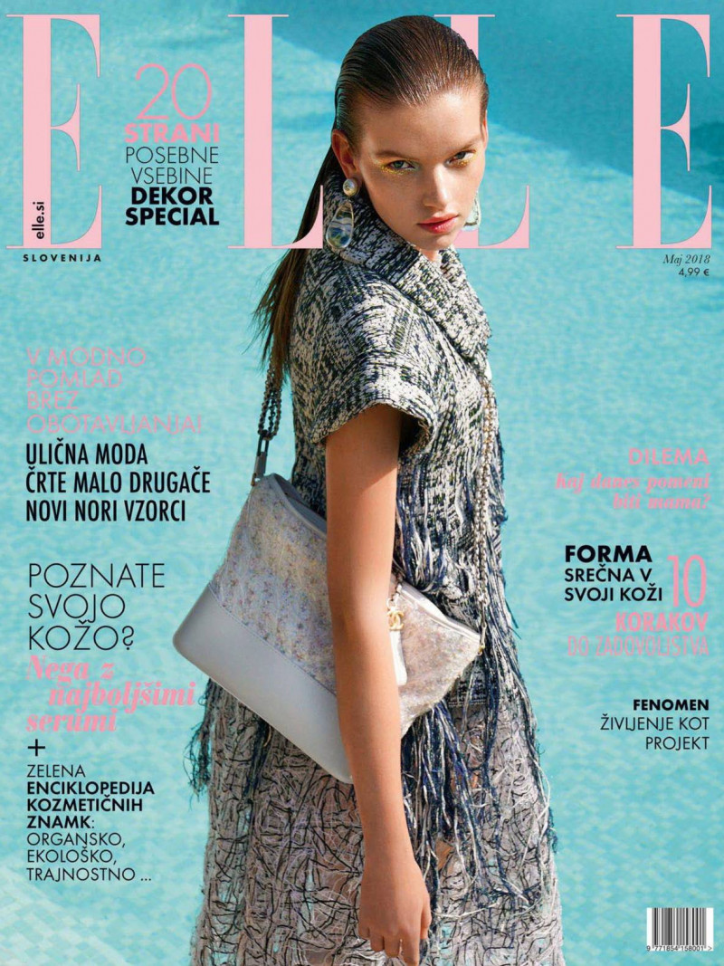 Eva Klimkova featured on the Elle Slovenia cover from May 2018
