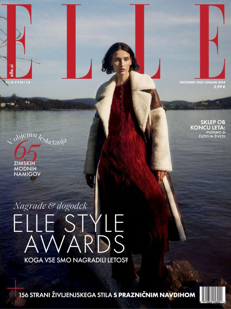 Tatia Akhalaia featured on the Elle Slovenia cover from December 2023
