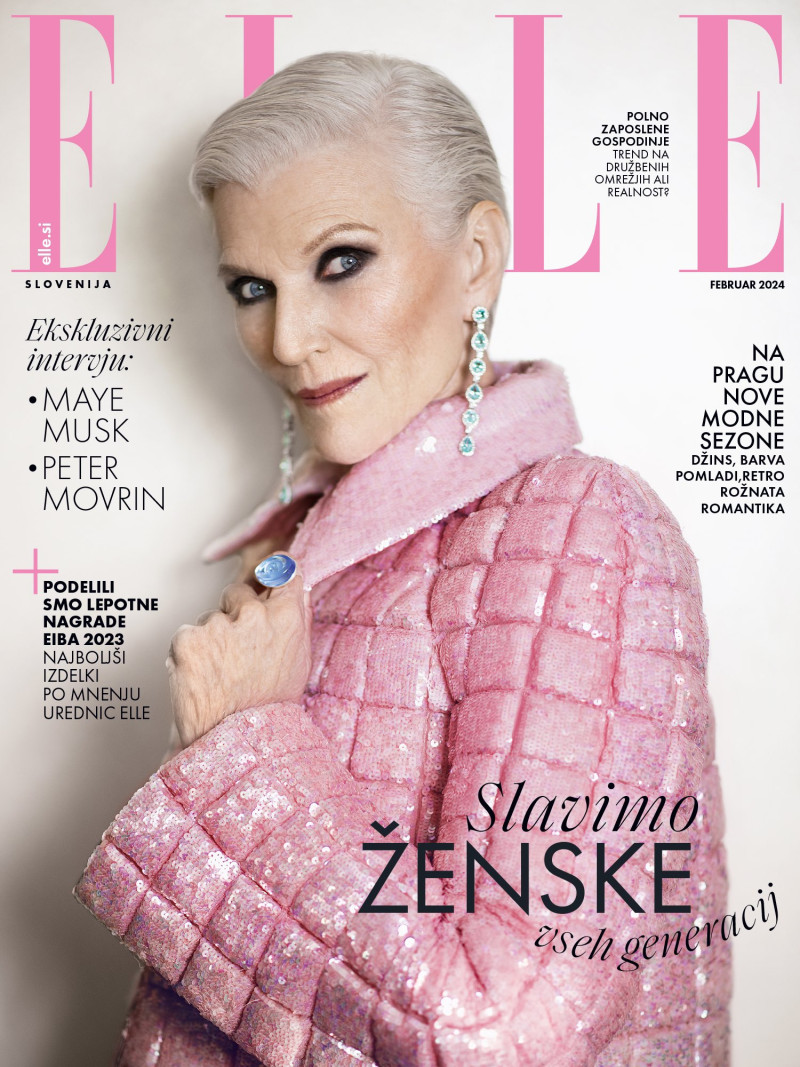 Maye Musk featured on the Elle Slovenia cover from February 2024