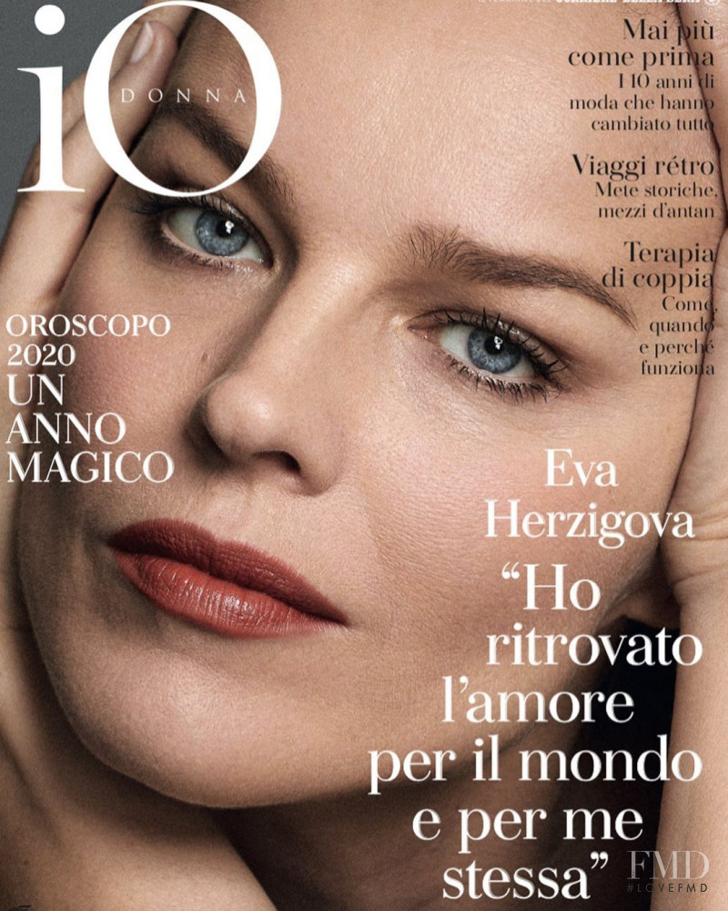 Eva Herzigova featured on the Io Donna cover from December 2019