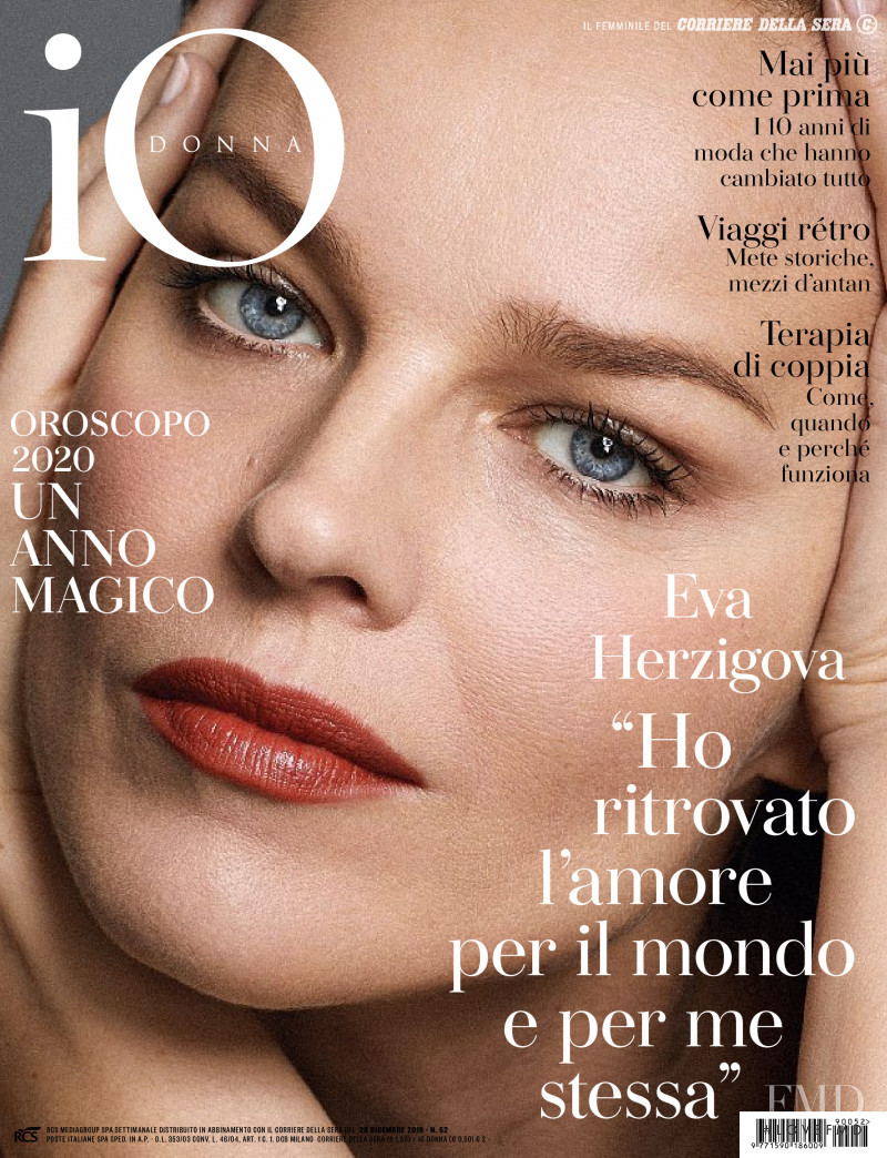 Eva Herzigova featured on the Io Donna cover from December 2019