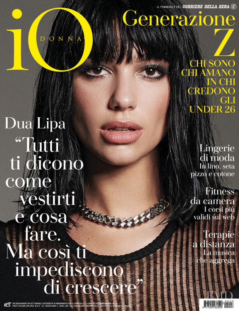 Dua Lipa featured on the Io Donna cover from March 2020