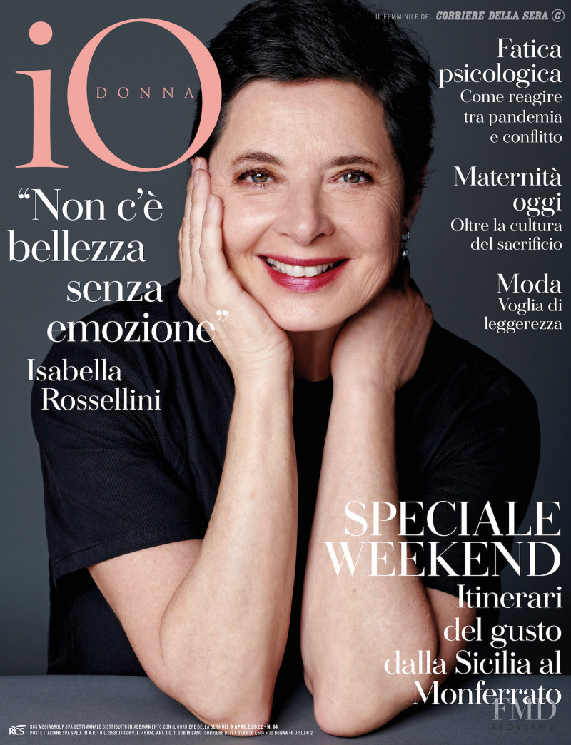 Isabella Rossellini featured on the Io Donna cover from April 2022