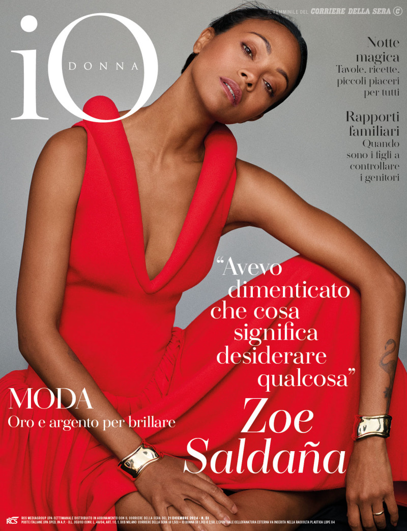 Zoe Saldana featured on the Io Donna cover from December 2024