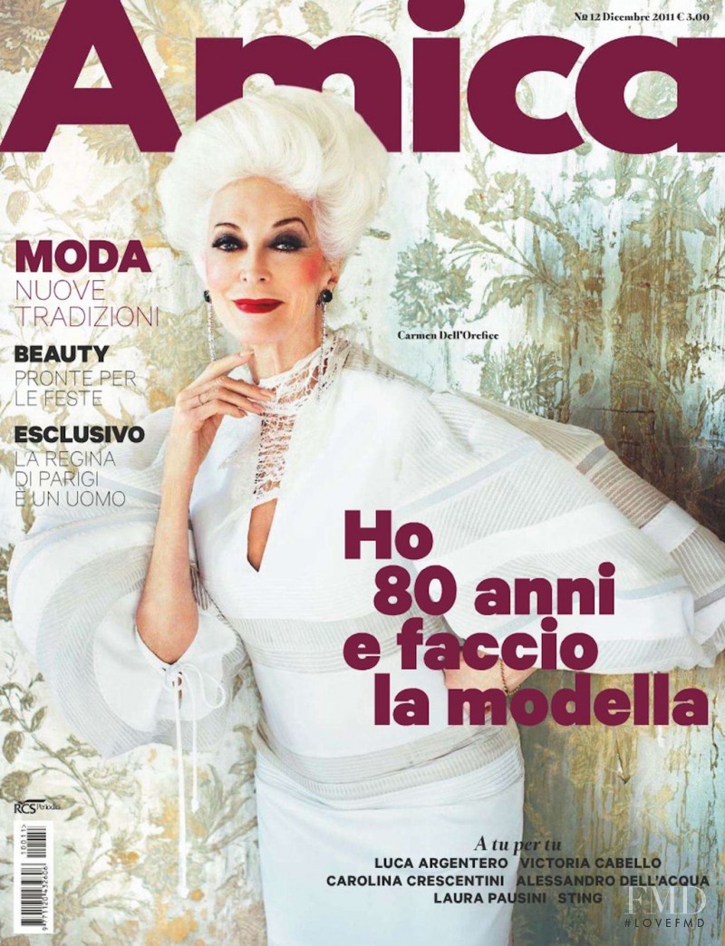 Carmen Dell\'Orefice featured on the AMICA Italy cover from December 2011