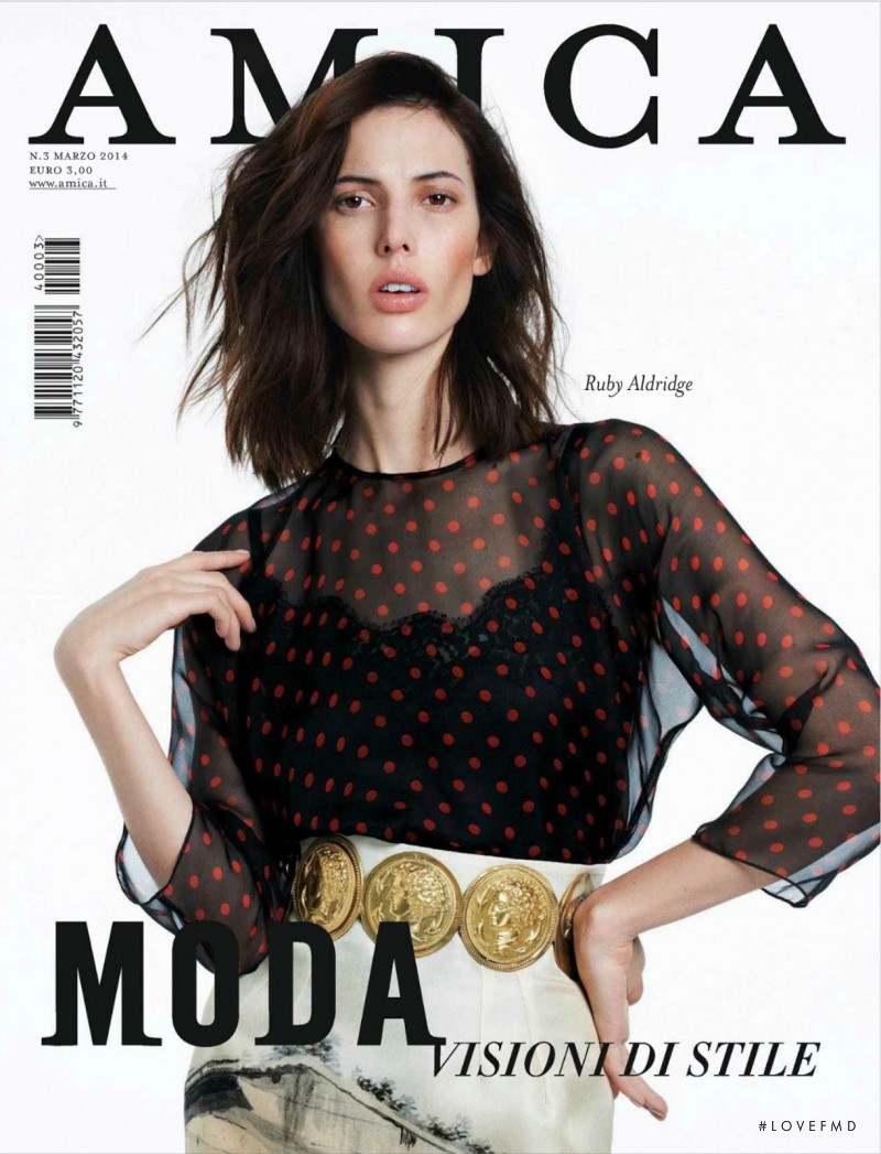 Ruby Aldridge featured on the AMICA Italy cover from March 2014