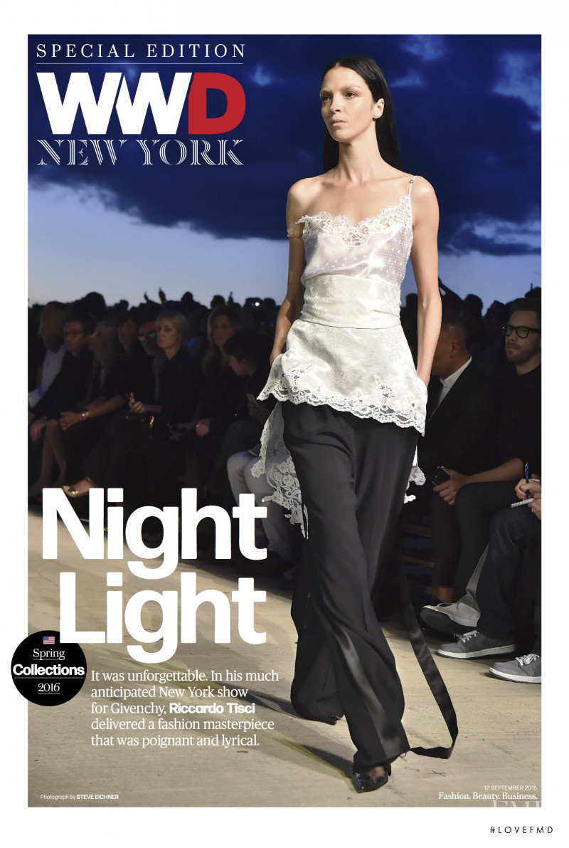 Mariacarla Boscono featured on the WWD cover from September 2015