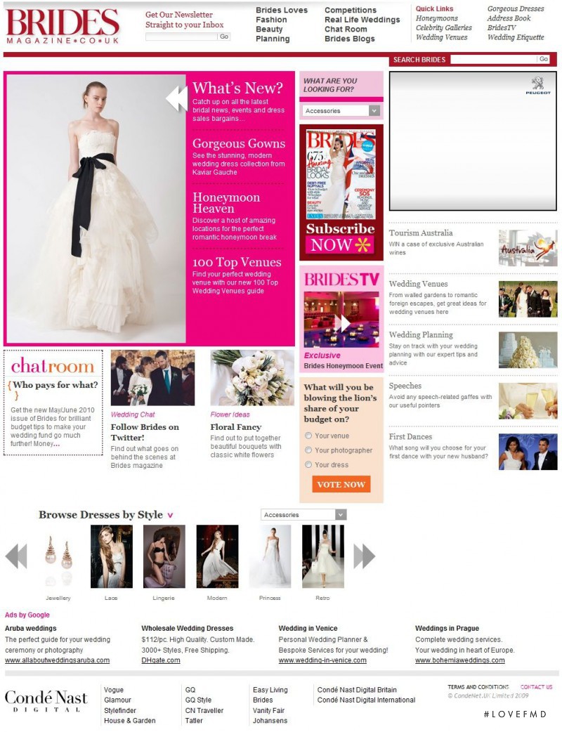  featured on the BridesMagazine.co.uk screen from April 2010