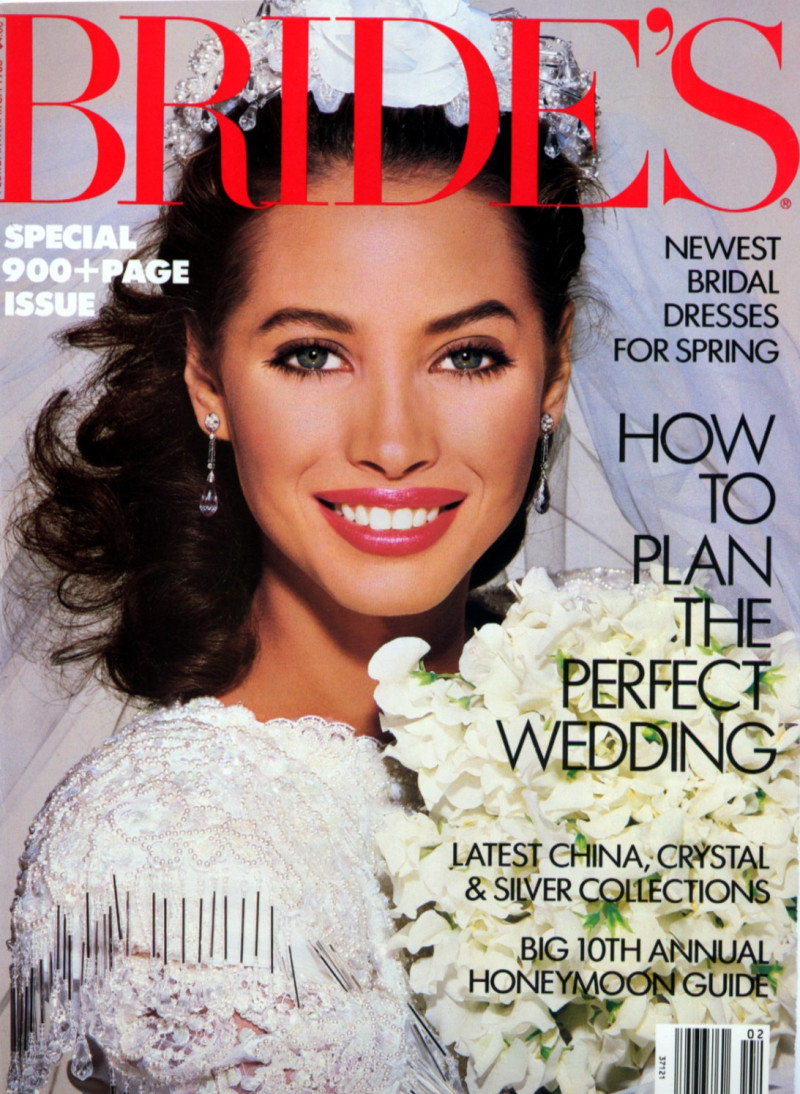 Christy Turlington featured on the Brides USA cover from February 1988