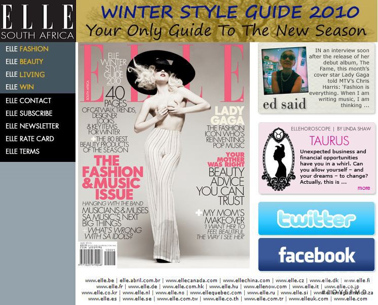  featured on the Elle.co.za screen from April 2010