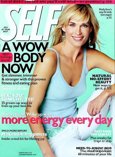 Molly Sims featured on the SELF cover from March 2004