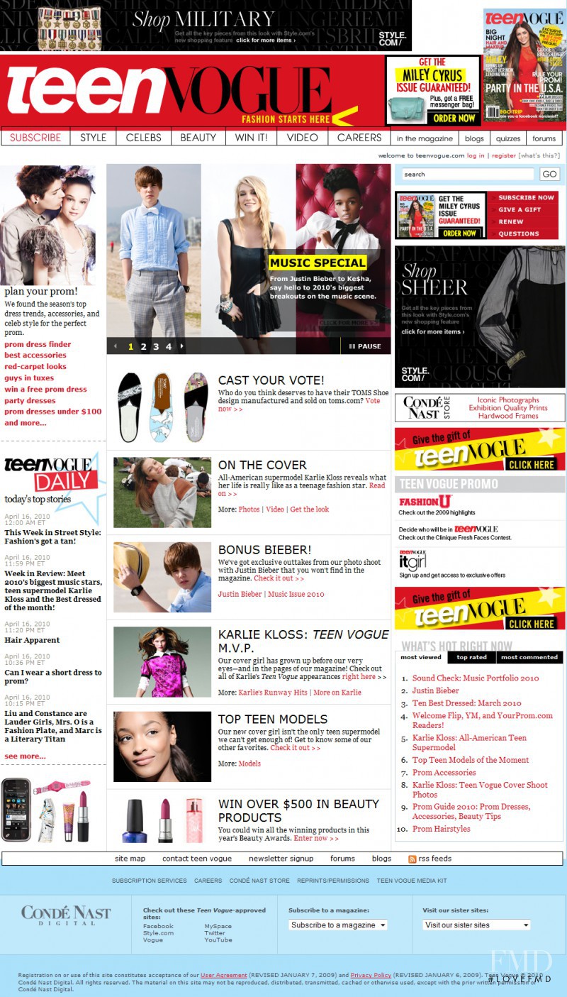  featured on the TeenVogue.com cover from April 2010
