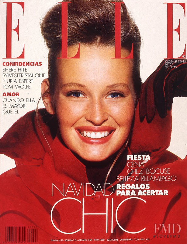 Estelle Hallyday (Lefebure) featured on the Elle Spain cover from December 1988