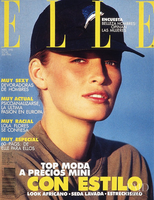 Estelle Hallyday (Lefebure) featured on the Elle Spain cover from April 1990