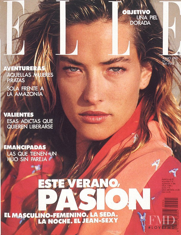 Tatjana Patitz featured on the Elle Spain cover from June 1990