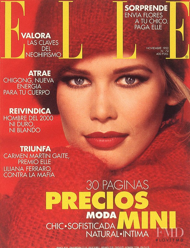 Claudia Schiffer featured on the Elle Spain cover from November 1992