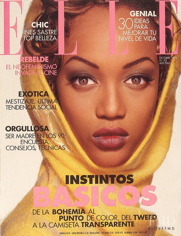 Tyra Banks featured on the Elle Spain cover from October 1992