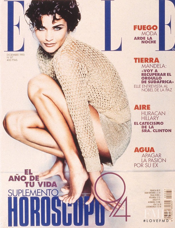 Helena Christensen featured on the Elle Spain cover from December 1993
