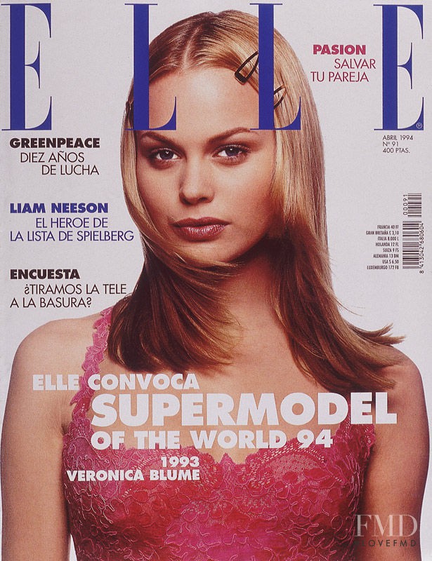 Veronica Blume featured on the Elle Spain cover from April 1994