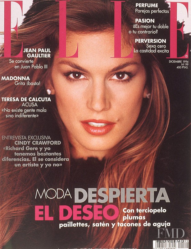 Cindy Crawford featured on the Elle Spain cover from December 1994
