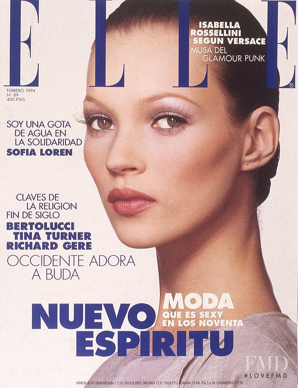 Kate Moss featured on the Elle Spain cover from February 1994