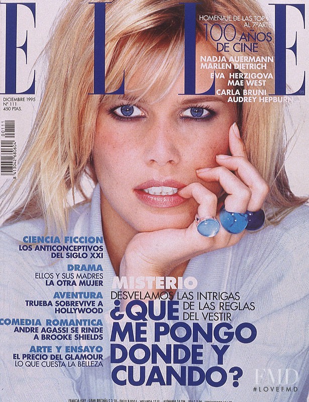 Claudia Schiffer featured on the Elle Spain cover from December 1995