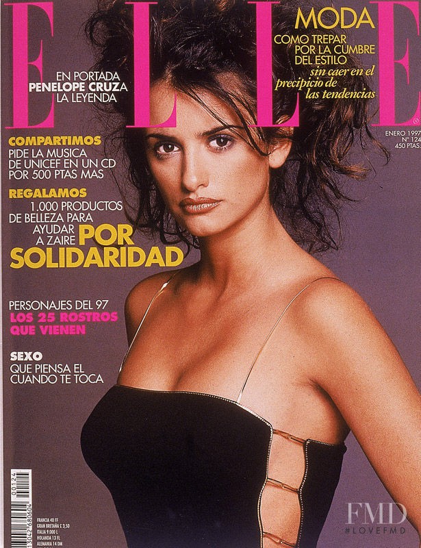 Penélope Cruz featured on the Elle Spain cover from January 1997