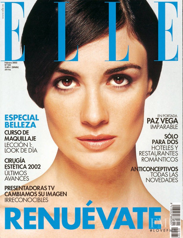 Paz Vega featured on the Elle Spain cover from February 2002