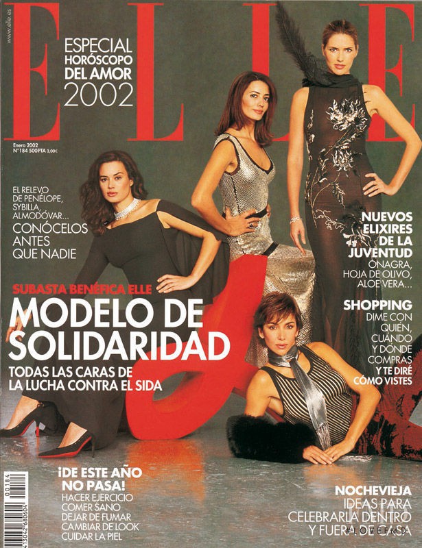 Celia Forner, Judit Masco, Paloma Lago, Jose Toledo featured on the Elle Spain cover from January 2002